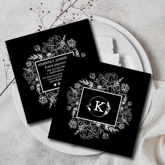 Moderne botanische Schwarz-weiße Visitenkarte