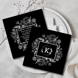 Moderne botanische Schwarz-weiße Visitenkarte