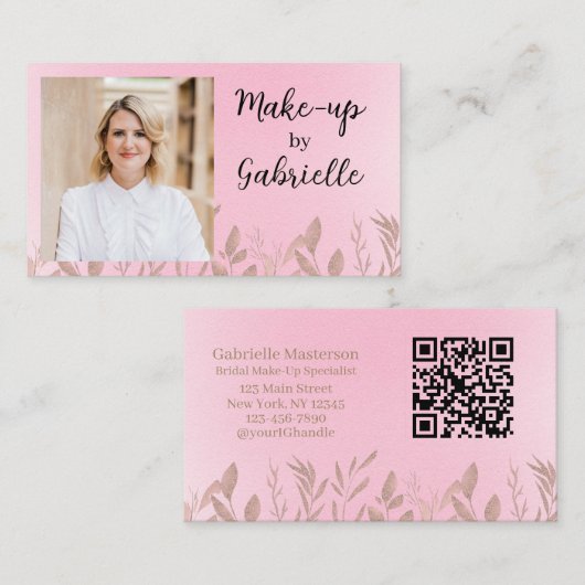 Moderne botanische Soft-Pink-Boho-Foto-QR-Code Visitenkarte (Vorne/Hinten)