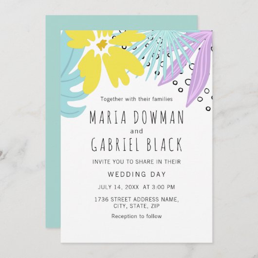 Moderne botanische Sommerhochzeit Einladung (Vorne/Hinten)