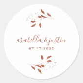 Moderne botanische Terrakotta-Hochzeitsschrift Runder Aufkleber (Vorderseite)