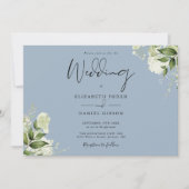 Moderne botanische Vegetation Dusty Blue Foto Wedd Einladung (Vorderseite)
