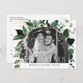 Moderne botanische Vegetation QR Code Foto Hochzei Ankündigungspostkarte (Vorne/Hinten)