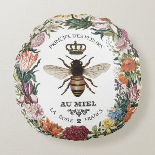 MODERNE BOTANISCHE VINTAGE-KÖNIGIN-BIENE RUNDES KISSEN