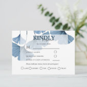 Moderne botanische Wasserfarbe Blaue Gingko Hochze RSVP Karte (Stehend Vorderseite)