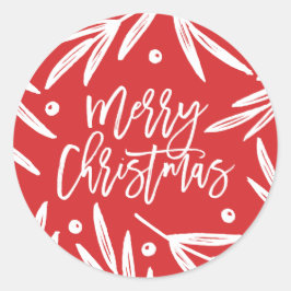 Moderne botanische Weihnachtskleber - Rot Runder Aufkleber