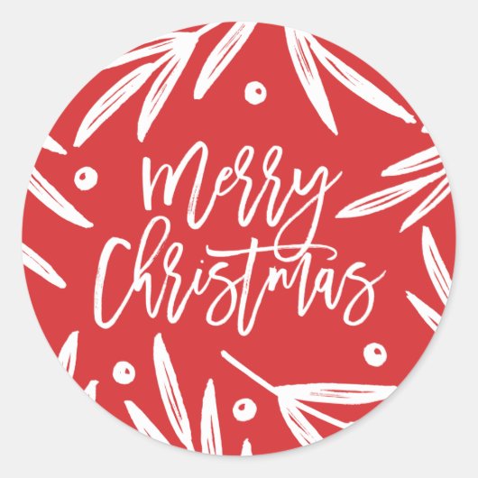 Moderne botanische Weihnachtskleber - Rot Runder Aufkleber (Vorderseite)