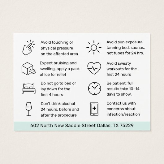 Moderne Botox-Injektionskarte (Rückseite)