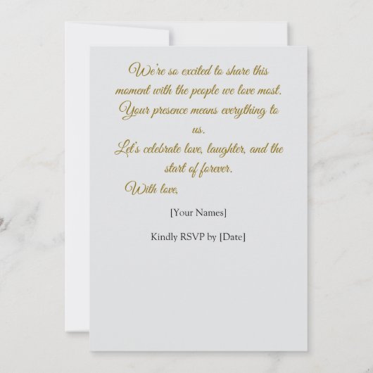 Moderne Botschaft zur Einladung von Hochzeiten (Rückseite)