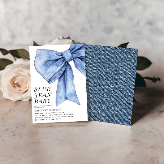 Moderne Bow Denim Baby Dusche Einladung