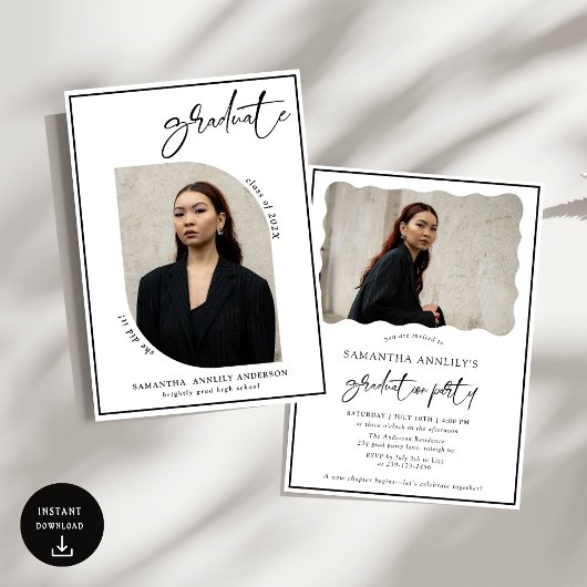 Moderne Bow Script Foto Graduation Party Einladung