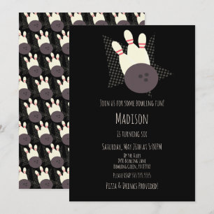 Moderne Bowling Alley Birthday Party Black Einladung