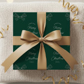Moderne Bows Familie Name Frohe Weihnachten Grün Geschenkpapier