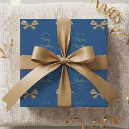 Moderne Bows Familie Name Weihnachten Blau & Creme Geschenkpapier