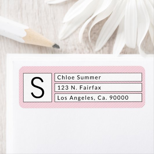 Moderne Box Monogram Pink Strip Rücksendeadresse (Insitu)