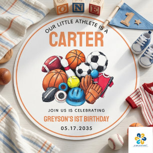 Moderne Boys Sportsäle zum 1. Geburtstag Runder Aufkleber