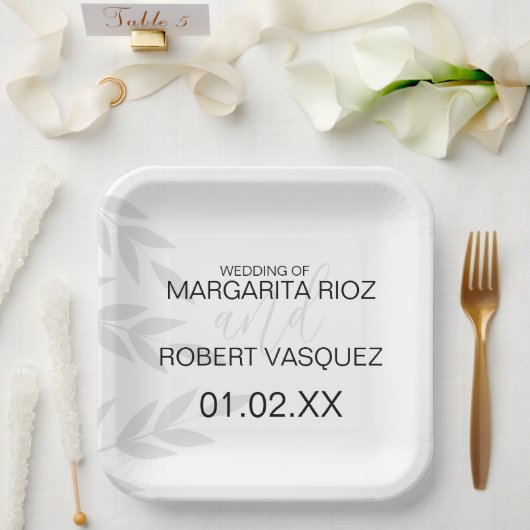 Moderne Branch Grau Schwarz-weiß Pappteller (Hochzeit)