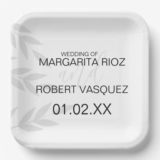 Moderne Branch Grau Schwarz-weiß Pappteller (Vorderseite)