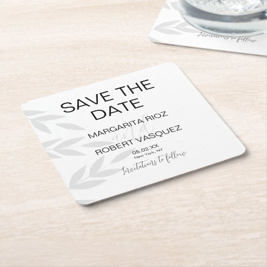 Moderne Branch Graues weißes Script speichern Sie Rechteckiger Pappuntersetzer (angewinkelt)