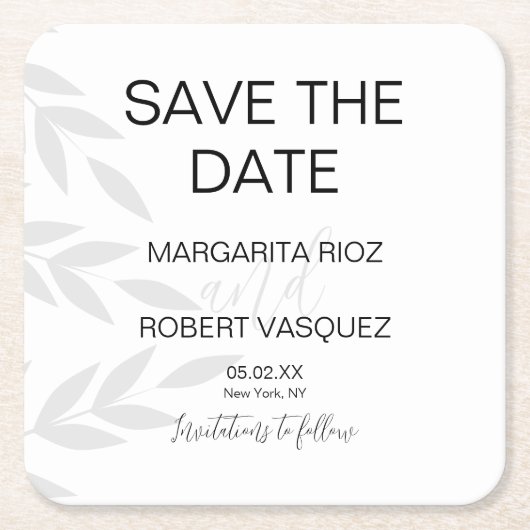 Moderne Branch Graues weißes Script speichern Sie  Rechteckiger Pappuntersetzer (Vorderseite)