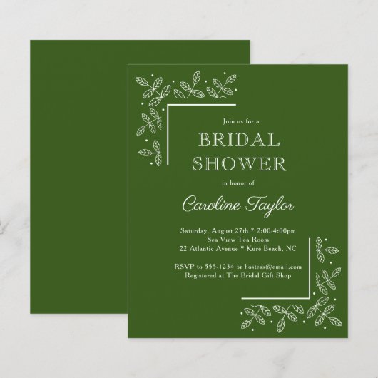 Moderne Branchen Grüne Brautdusche Einladung (Vorne/Hinten)