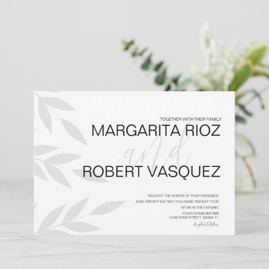 Moderne Brand Gray White Script Einladung Hochzeit (Stehend Vorderseite)