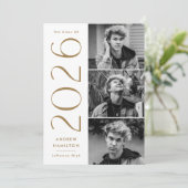 Moderne Brass 3 Foto Graduation Party 2025 Einladung (Stehend Vorderseite)