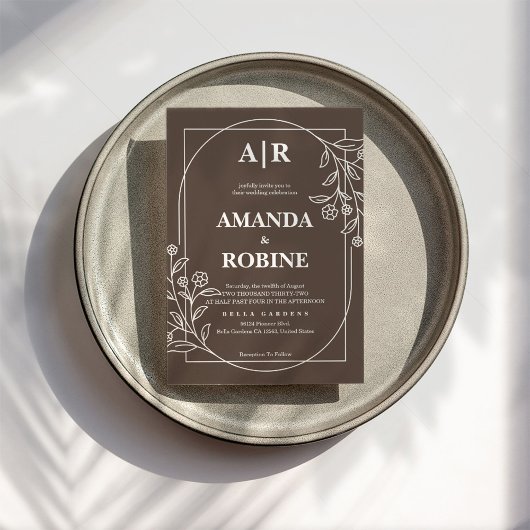 Moderne Braun-Blumen-Hochzeitsfeier Einladung