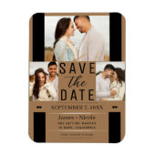 Moderne Braun Save the Date 3 Foto Hochzeit Magnet (Vertikal)