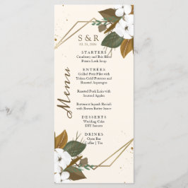 Moderne Braun- und Cremblumenhochzeit Menükarte