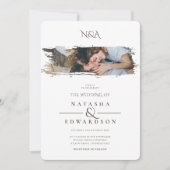 Moderne Braun- und Weißstreuer Foto Hochzeit Einladung (Vorderseite)