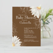 Moderne Braun & White Gerbera Daisy Babydusche Einladung (Stehend Vorderseite)