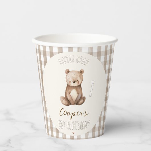 Moderne braune Arche Unser kleiner Bär 1. Geburtst Pappbecher (Vorderseite)