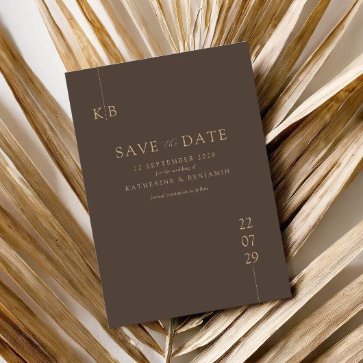 Moderne braune, elegante Monogramm-Hochzeit Save The Date