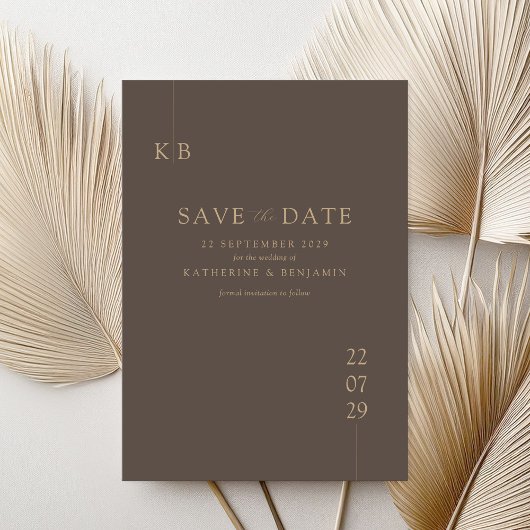 Moderne braune, elegante Monogramm-Hochzeit Save The Date