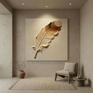Moderne braune Feder-Impasto-Wandkunst Leinwanddru Leinwanddruck