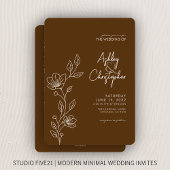 Moderne braune Foliage Kontur All-in-One Hochzeit Einladung