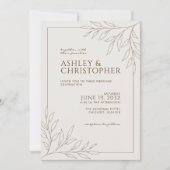 Moderne braune Foliage Kontur All-in-One Hochzeit Einladung (Vorderseite)