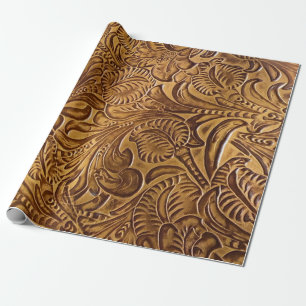 Moderne braune geprägte Kunstleder-Optik Geschenkpapier