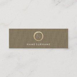 Moderne braune klassische Leinen Elegant Gold Mono Mini Visitenkarte