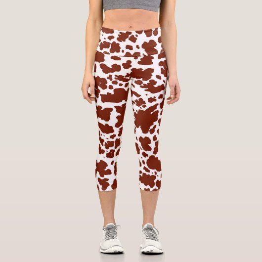 Moderne braune Kuh Spots Print Cowgirl Capri Leggings (Vorderseite)