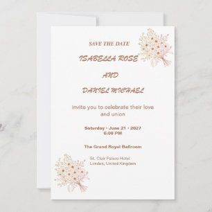 Moderne braune Line-Art-Hochzeitseinladungskarte z Save The Date