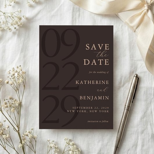 Moderne Braune Minimalistische Hochzeit Save The Date