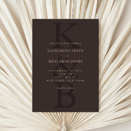 Moderne braune minimalistische Monogramm-Hochzeit Einladung