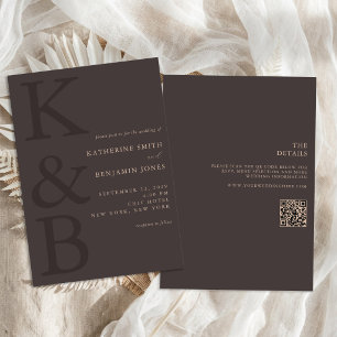 Moderne braune Monogramm-Hochzeit alles in einem Einladung