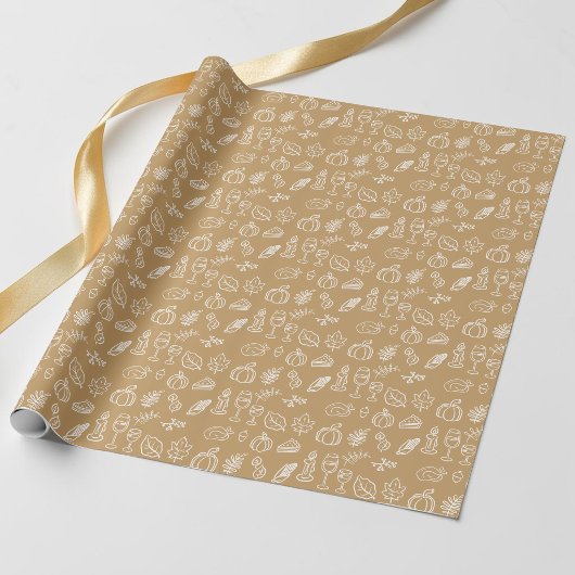 Moderne braune Niedlich Doodle-Muster Fall Ernteda Geschenkpapier