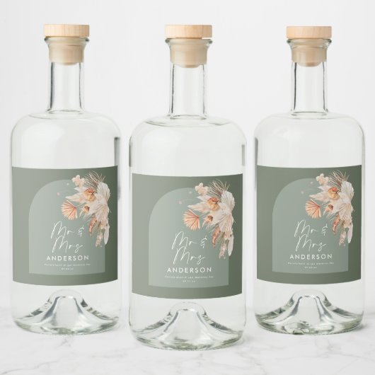 Moderne braune Pampasgras Mr. & Mrs. Alkoholflaschenetikett (Flaschen)