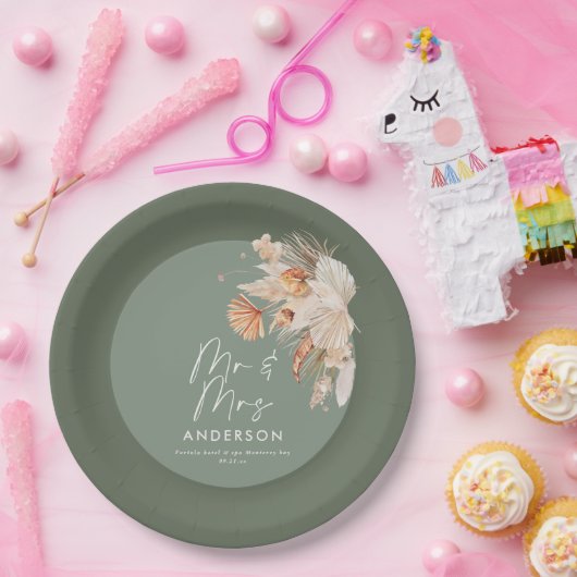 Moderne braune Pampasgras Mr. & Mrs. Pappteller (Party)