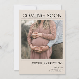 Moderne braune redaktionelle Baby-Foto-Schwangersc Ankündigung