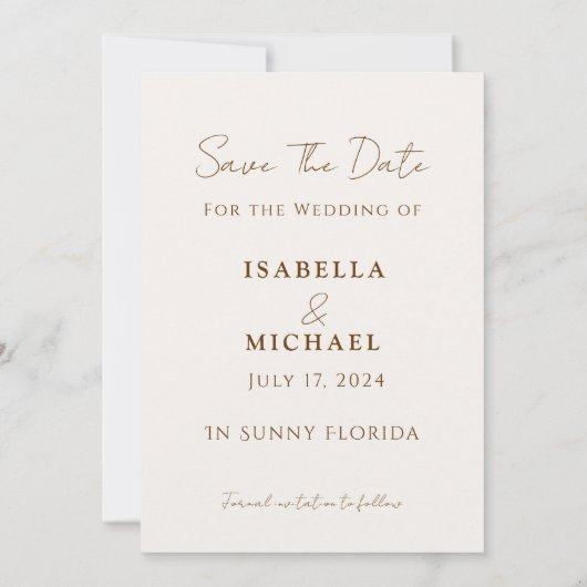 Moderne braune Scripts Foto Wedding speichern das (Rückseite)